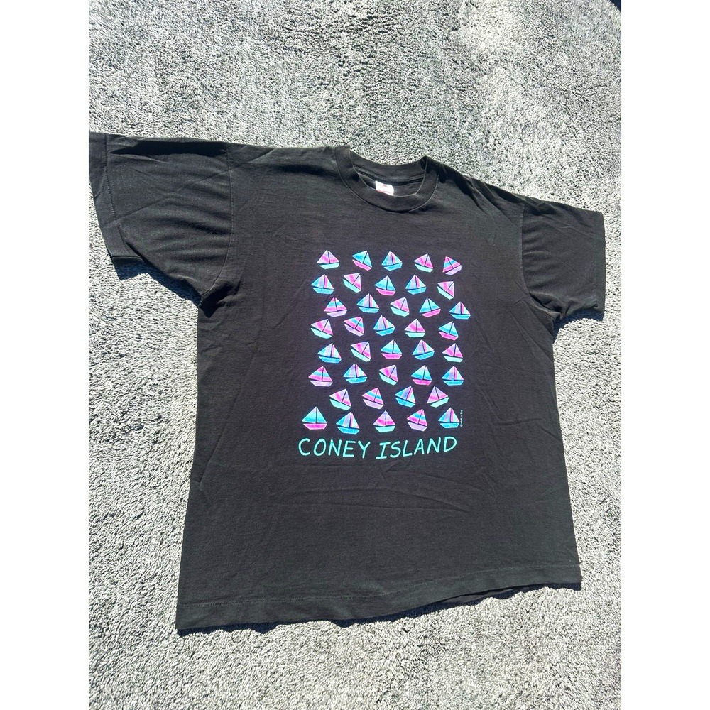 Vintage Coney Island Sailboat Graphic T Shirt Mens XL Made USA 90s Beach Tee